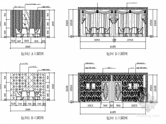 450平米复古小资鱼火锅餐厅施工图（含高清效果图）-450平米复古小资鱼火锅餐厅施工图立面图 