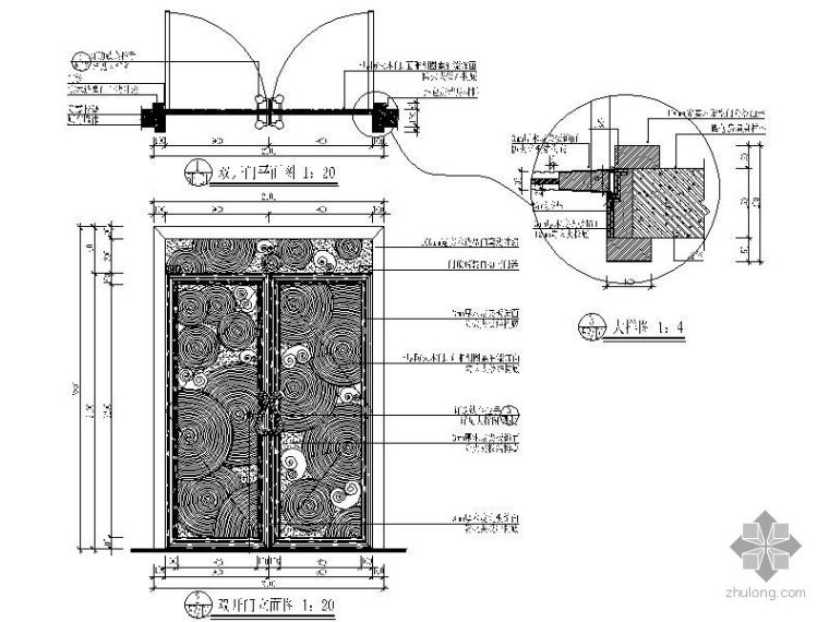 双开门CAD节点资料下载-桑拿休闲区双开门详图