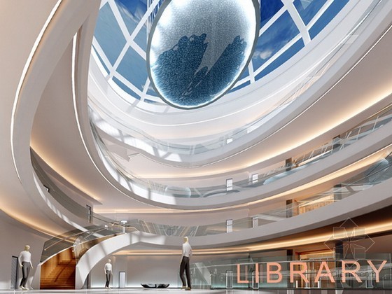 图书馆室内3d效果图资料下载-图书馆中庭3d模型下载