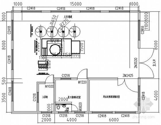 车间设备平面资料下载-污水处理设备车间详图