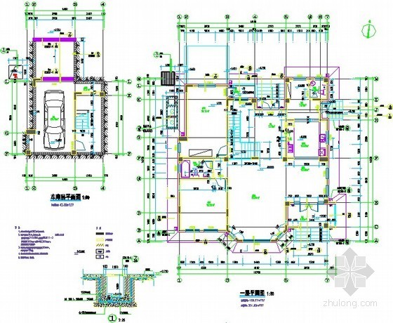 [河南]别墅土建工程量计算及预算书(广联达软件实例、图纸)-平面图 