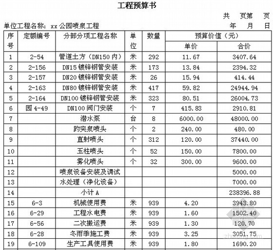 [北京]园林建设工程预算书（22页）-工程预算书 