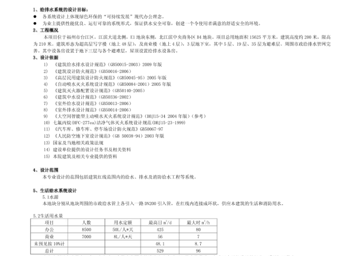 [福建]福州市闽江商务区建筑设计方案文本-各专业设计说明