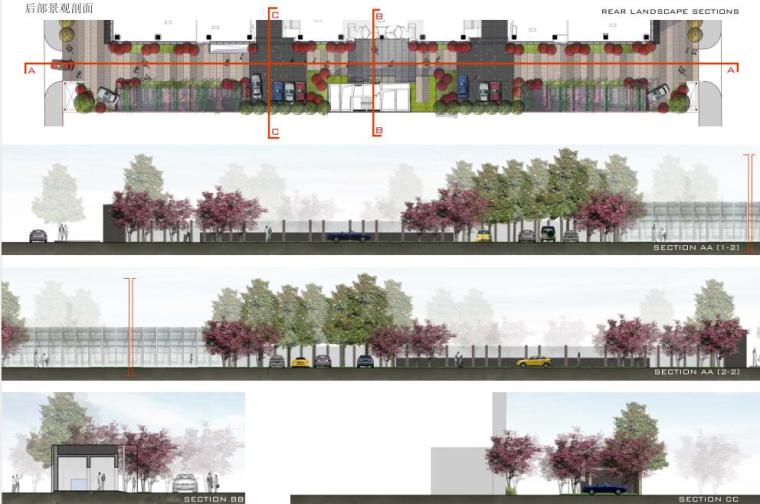 某国际金融大厦室外广场及屋顶花园景观设计方案文本.pdf-后部景观剖面