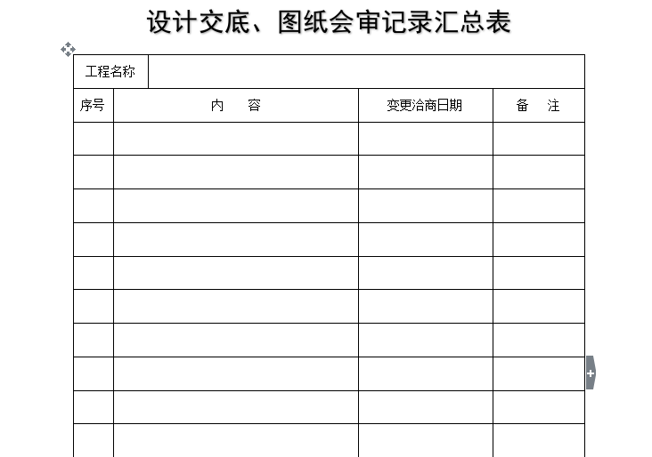 乌鲁木齐单位估价汇总表资料下载-[B类表格]设计交底、图纸会审记录汇总表