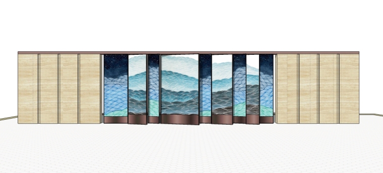 新中式新亚洲现代山水景墙su模型2