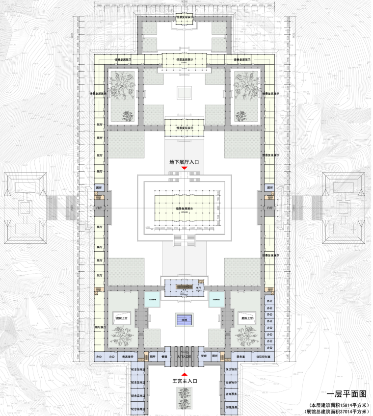 [云南]东南亚风格滇王宫博物馆设计方案文本+扩初图（PDF+CAD）-一层平面图