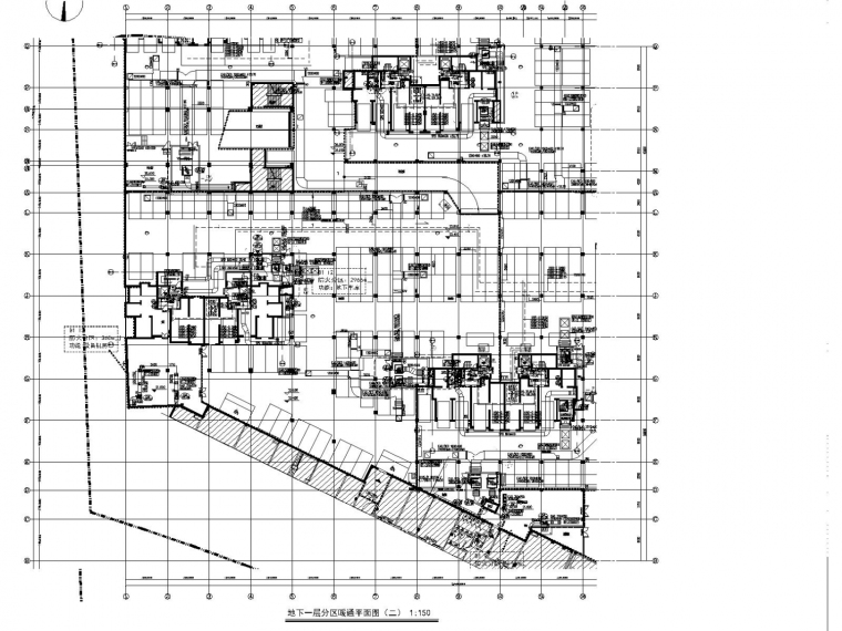 多栋高层住宅楼及商业配套公建暖通施工图设计-19#地下一层分区暖通平面图（二）