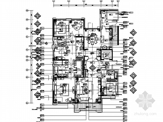 欧式住宅装修图纸资料下载-[上海]高端住宅区豪华欧式五居室样板间装修施工图（含实景）