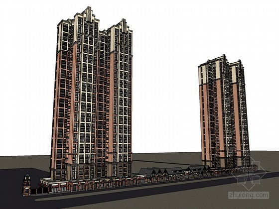 临街四层自建住宅资料下载-临街住宅建筑SketchUp模型下载
