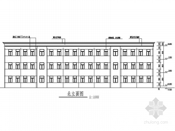 [安徽]三层现代初级中学教学楼建筑施工图-三层现代初级中学教学楼立面图