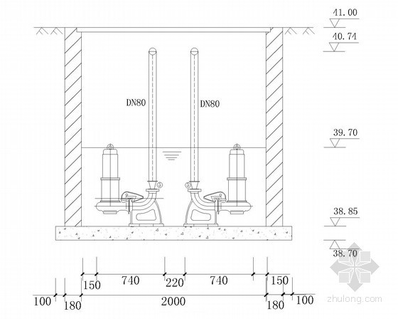 水泵及泵房大样图-泵4 集水井 A-A剖面图 