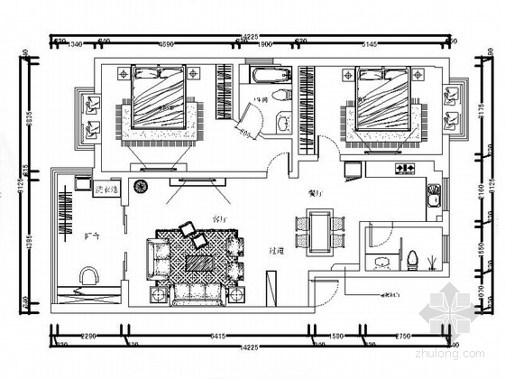 两居室雅居设计资料下载-简欧风格雅居两居室室内设计CAD施工图（含效果）