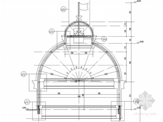 广场钢结构穹顶结构施工图-穹顶整体剖面图