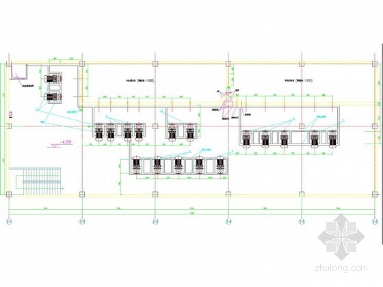 [河南]工厂车间空调制冷站系统设计施工图-制冷站地下层设备平面布置图 