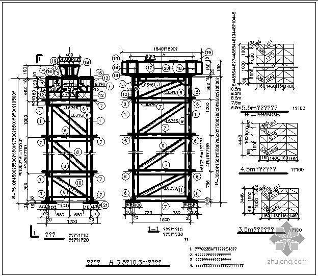 钢平台格构柱塔吊资料下载-某钢格构柱H=3.5～10.5m结构节点构造详图