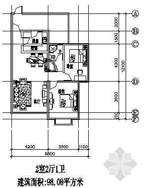 两室两厅户型图资料下载-两室两厅一厨一卫98.08平方米