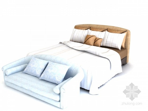 3d现代床资料下载-现代古典风格床与沙发组合3d模型下载
