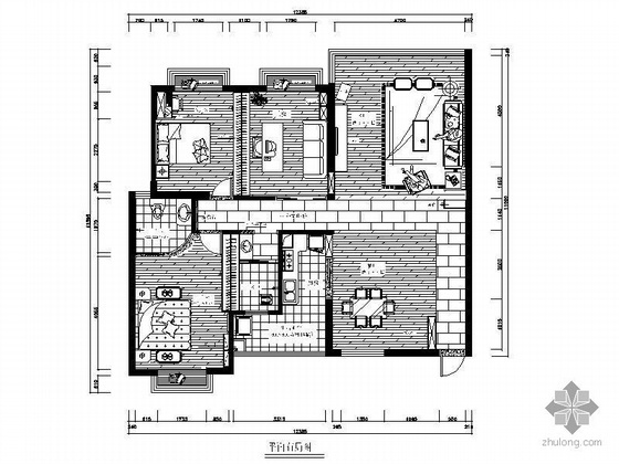 室内家装效果与CAD图资料下载-原木风味三居室家居装修图（含效果）