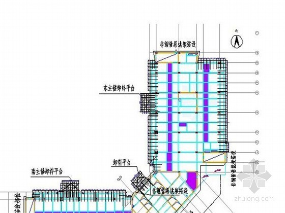 [北京]高层医疗建筑外悬挑单排钢管脚手架施工方案-主楼部位架体搭设平面布置图 