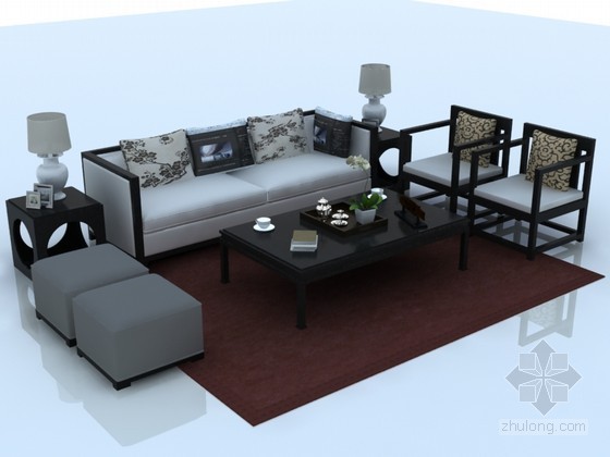 茶几中式cad资料下载-仿中式沙发茶几3D模型下载