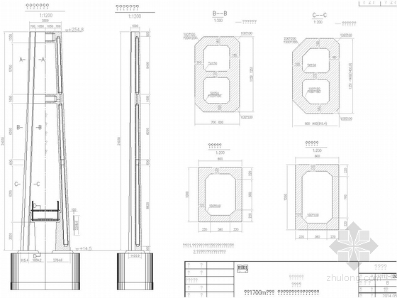 [湖北]主跨1700米双层公路悬索桥长江大桥工程主桥及引桥工程设计图纸2353张-主塔结构布置图（混凝土塔方案）