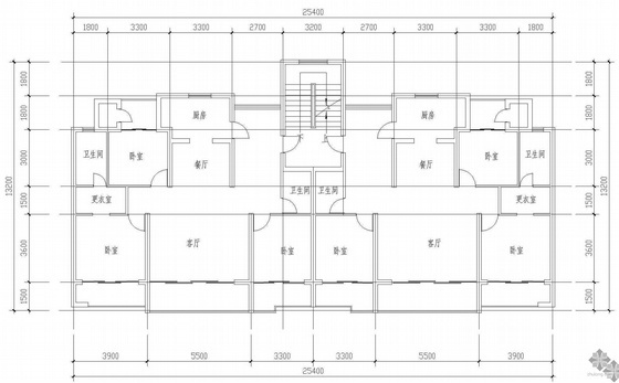 多层住宅一梯两户施工图资料下载-板式多层一梯两户户型图(138/138)