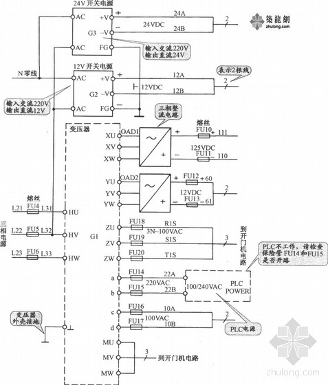 plc电气接线图三菱资料下载-三菱SPVV(A)电梯控制电源电路图