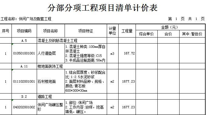 [重庆]扶贫搬迁配套基础设施工程预算书（招标文件、清单、软件）-分部分项工程项目清单计价表