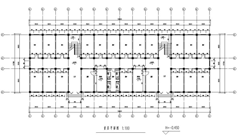 六层框架结构宿舍楼建筑工程量计算实例-首层平面图A