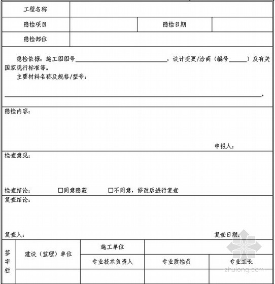 建筑地产综合企业集团工程质量管理标准化手册（123页 附表丰富）-隐蔽工程检查记录 