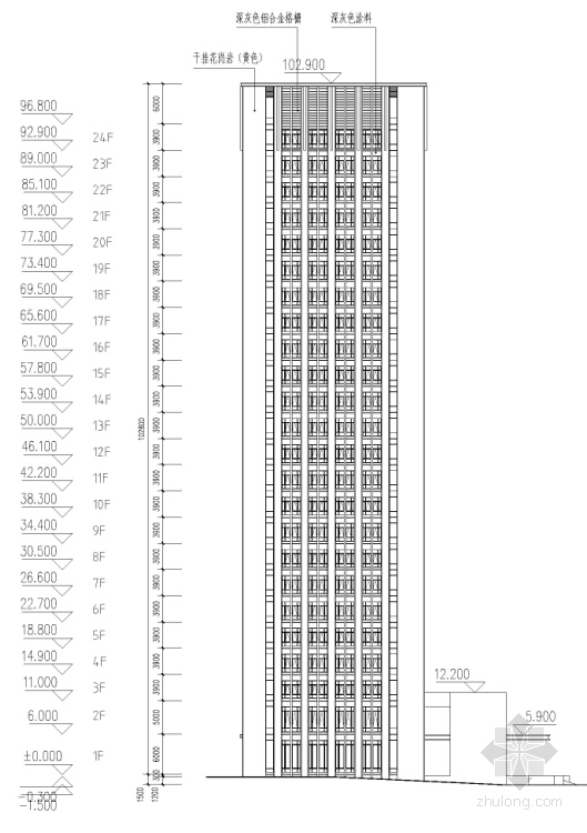 [山东]24层U字型办公建筑设计方案文本（知名设计院）-24层U字型办公建筑设计立面图