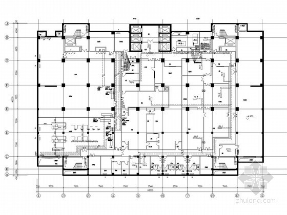 [山西]高层医疗建筑空调通风及防排烟系统设计施工图（采暖设计 动力设计）-地下一层采暖、通风、空调水系统平面布置图 