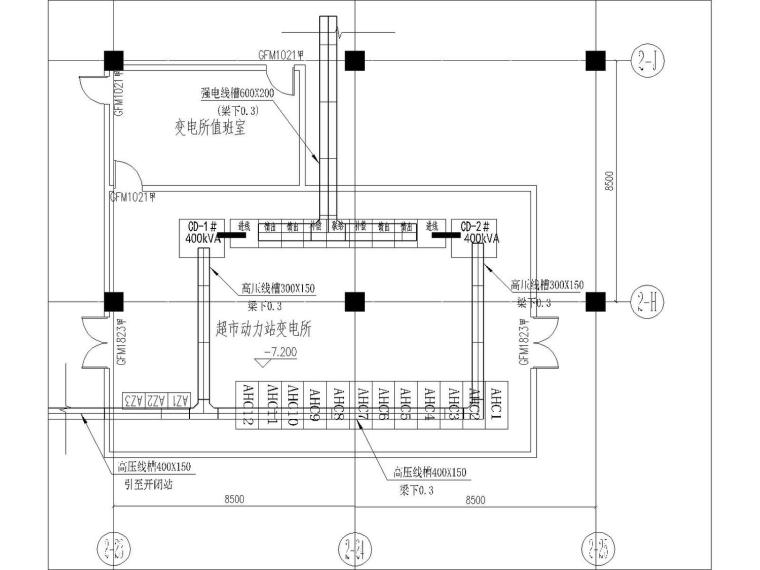 大型商业综合体全套电气施工图（含机房）-超市动力站线槽走向图.jpg