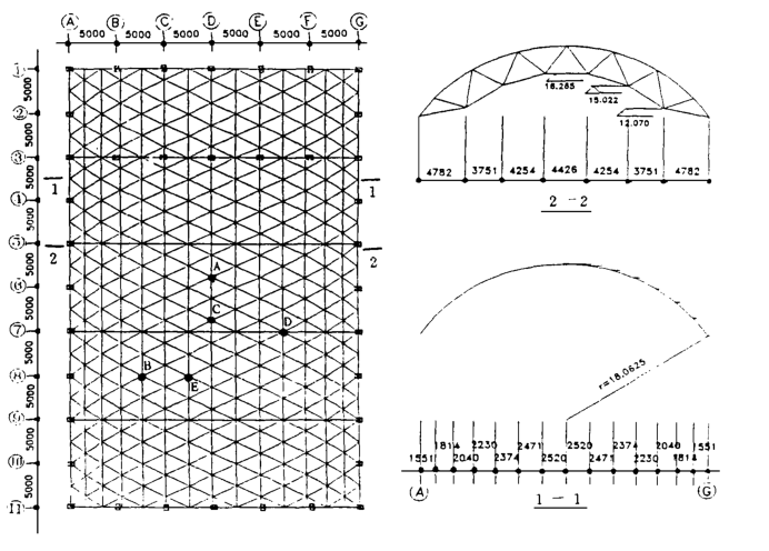 体育馆设计结构图网壳结构资料下载-30m-50m中学体育馆单层柱面网壳屋盖结构设计