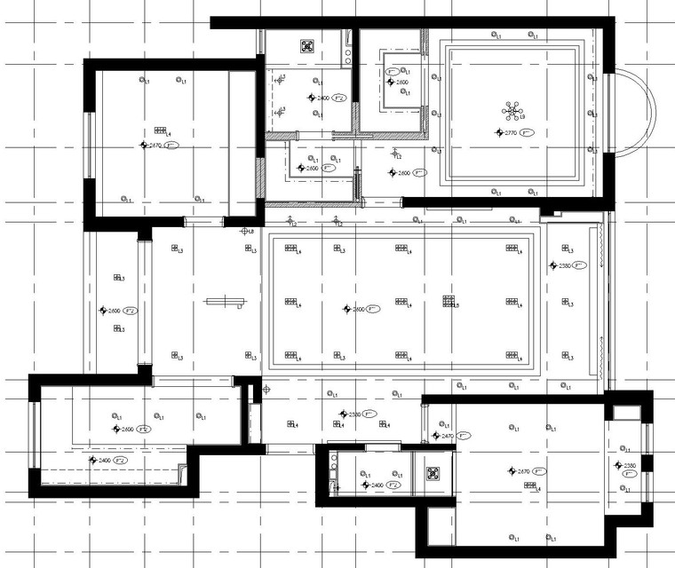 [福建]现代简约风格三室两厅室内装修施工图设计（附效果图）-天花布置图