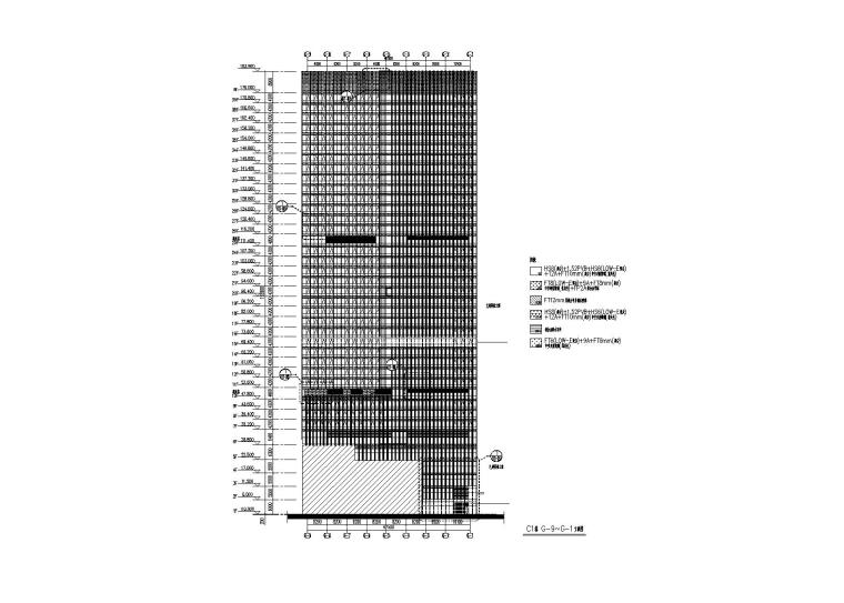 广州3栋超高层(办公楼+酒店)幕墙施工图204-C1轴立面图