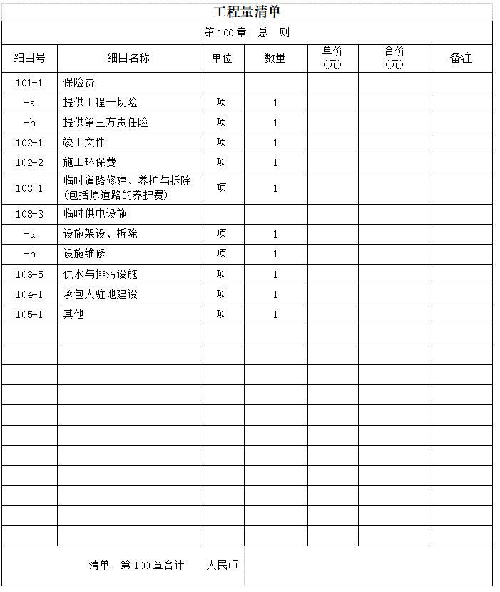 [武汉]桥梁工程监理招标文件-工程量清单