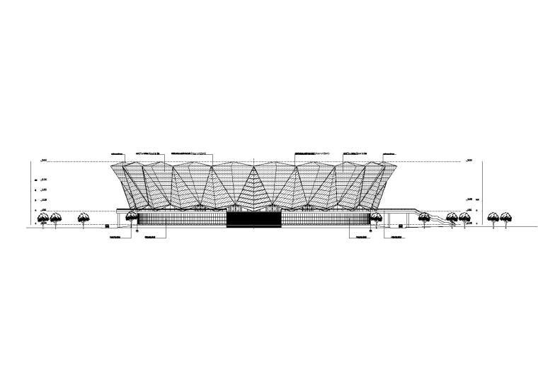 体育馆建筑结构施工图（钢屋盖+混凝土看台-邵阳体育中心体育馆东立面图