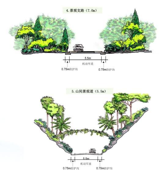 [浙江]湖州顾渚山茶文化旅游区景观概念规划方案（农业生态园）-浙江湖州顾渚山茶文化旅游区景观概念规划方案-景观道路剖面图