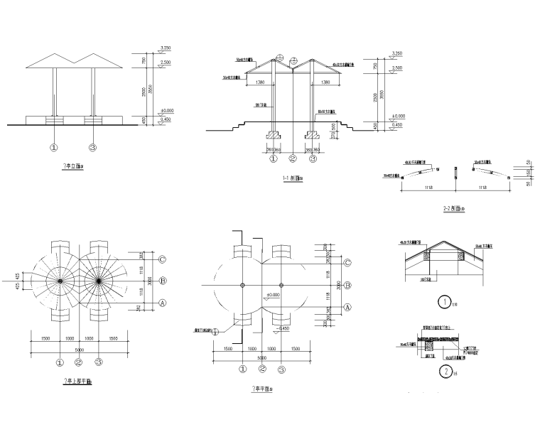 公园施工图A-5 入口广场区凤蝶观赏亭施工详图