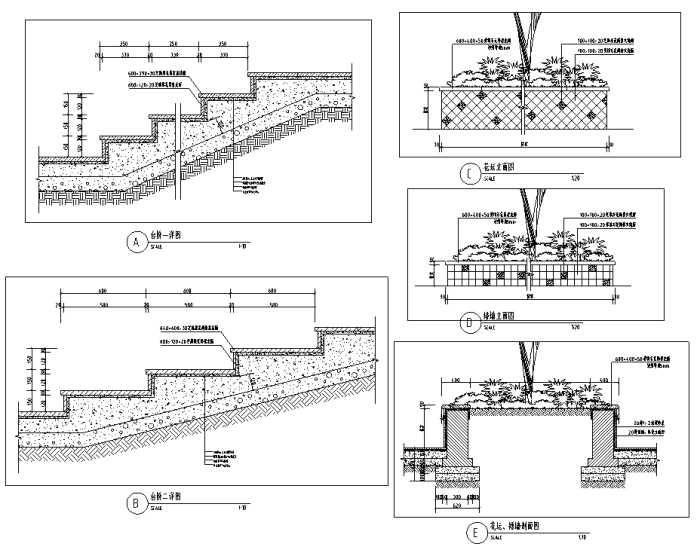 [湖南]滨湖生态长廊湿地公园景观绿化设计全套施工图（附131张PDF施工图）-台阶花坛设计详图