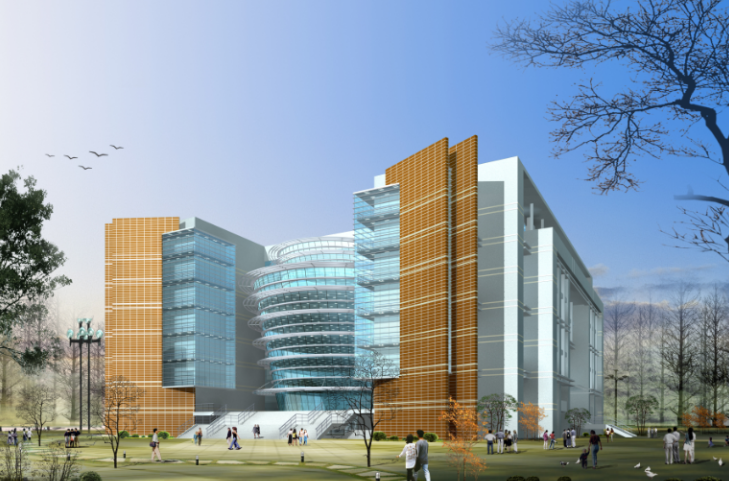 安徽财贸学院图书馆23897平米建筑图带外观效果图-正面效果图