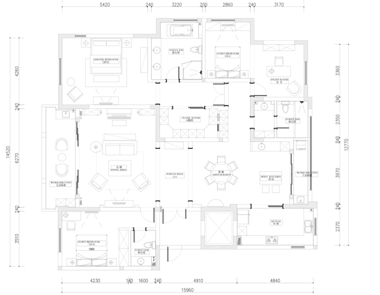 半山一号充满韵味住宅资料下载-[江苏]常州国宾一号245㎡简约美式住宅设计施工图及效果图