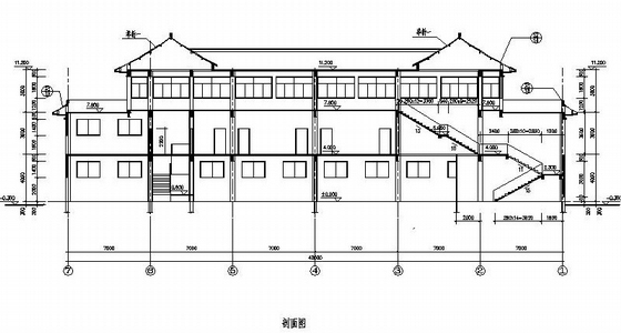 [江苏]某中式风格洗浴中心外立面装修施工图-剖面