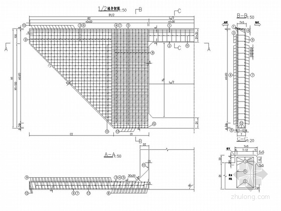 高速公路钢筋混凝土箱涵标准通用图（150张 2014最新版）-钢筋混凝土箱涵一字翼墙钢筋构造图 