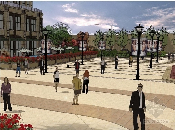 [山东]简欧风格国际商业广场步行街景观概念规划设计方案-景观效果图