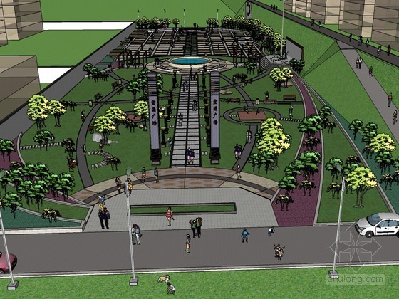 市政休闲广场监理规划资料下载-休闲广场SketchUp模型下载