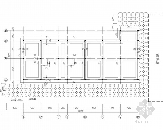 8度区单层砖混结构施工图(含建施)-地基注浆加固及基础平面图 