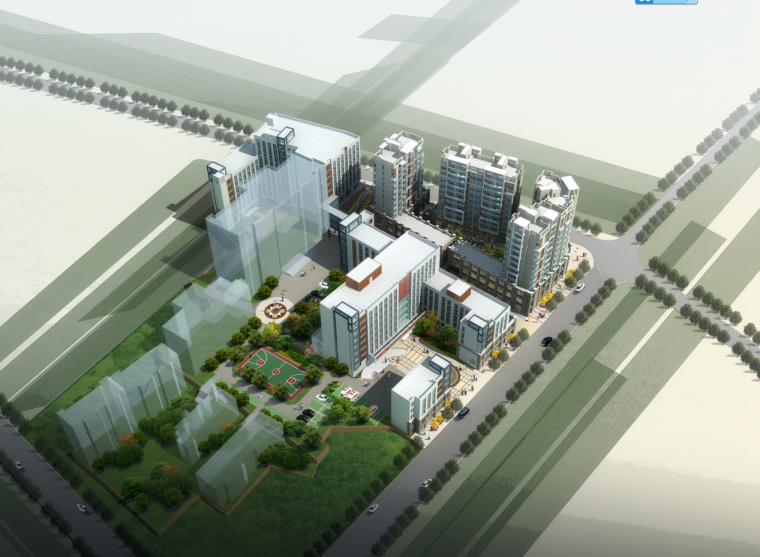 小高层综合性办公楼cad资料下载-[湖南]高层现代风格综合性医院建筑设计方案文本（含CAD）